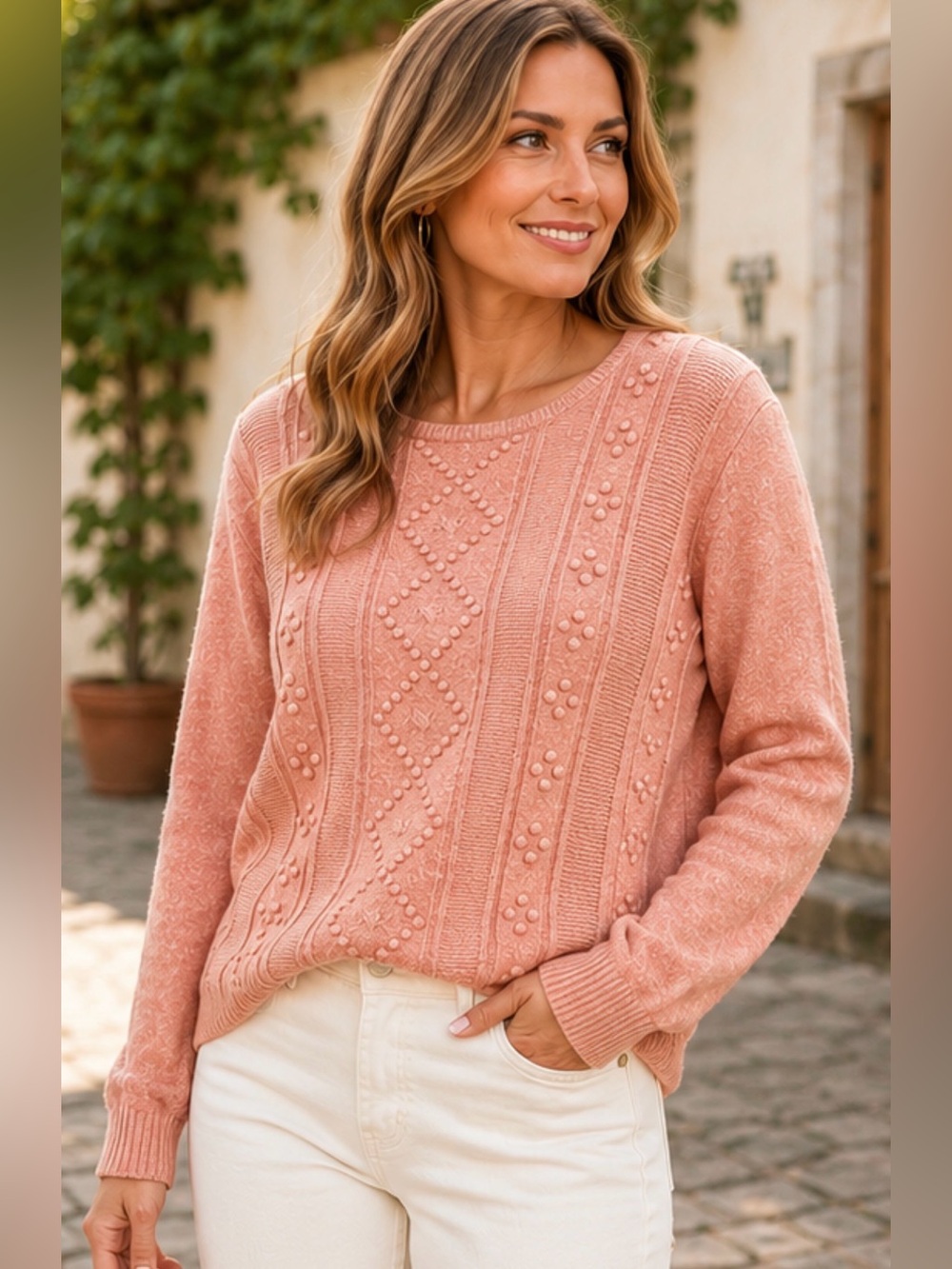 Telluride Clothing Company Blush Pink Bobble Knit Sweater XL Boho Cottagecore